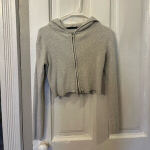 Brandy Melville Light Gray Ribbed Hoodie